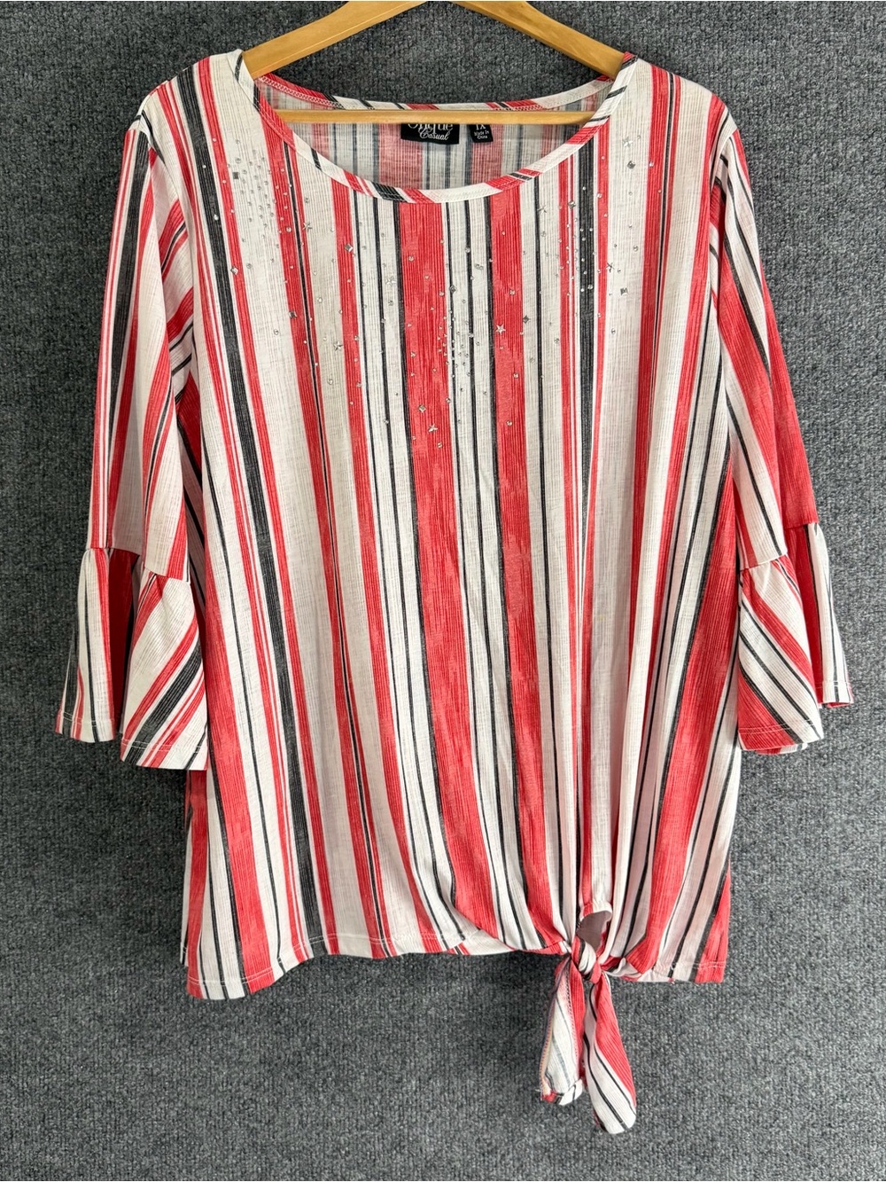 Onque Casual Womens 4th Of July Top Size 1X 3/4 Bell Sleeve Embellished America